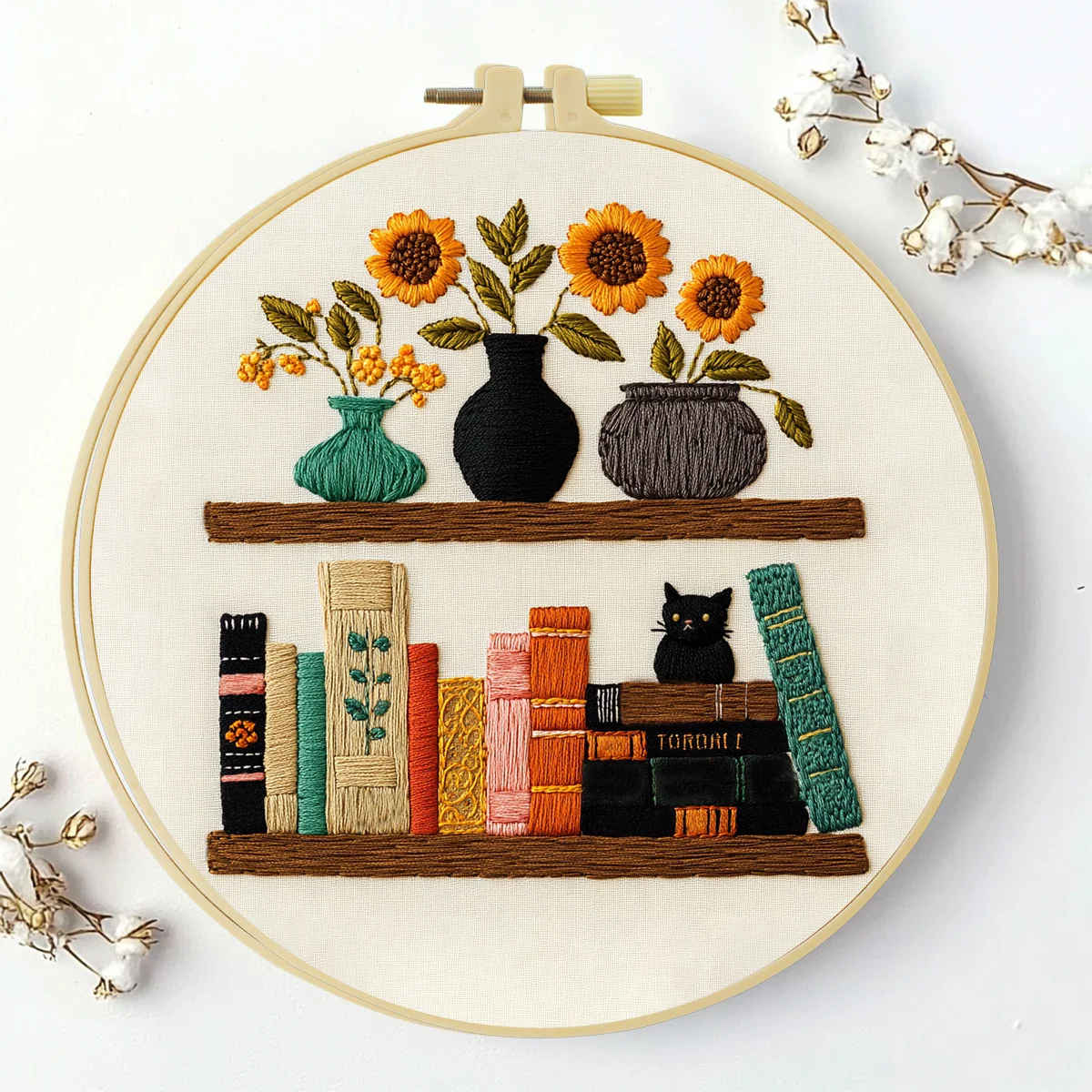 1 Stück 20X20CM/15X15CM 7,87/6,3 Zoll Bücherregal-Stickerei-Starter-Kit DIY-Kit DIY-Stickerei-Set Handarbeiten Nadelkunst Heimdekoration – Detail 1