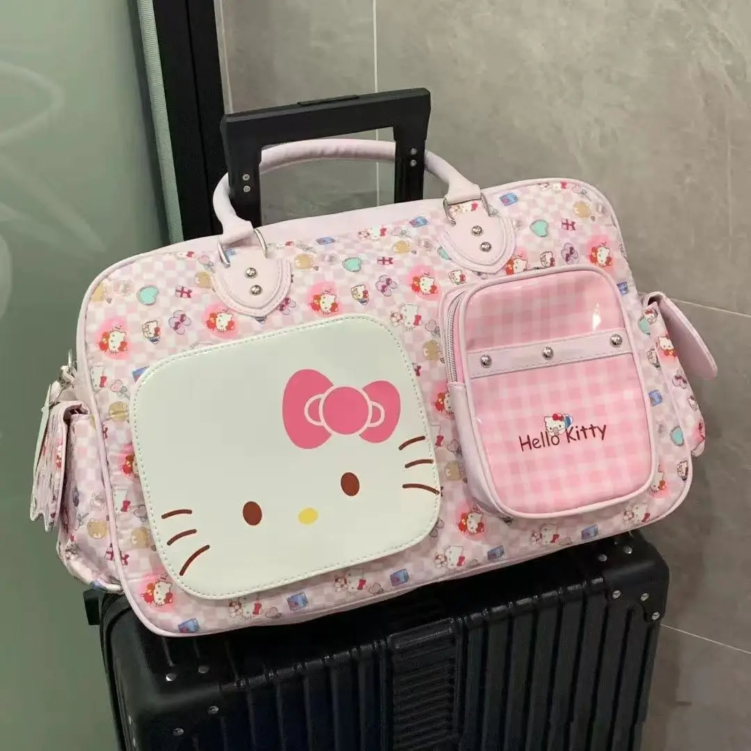 Urocza torba z grubej bawełny Hello Kitty dla kobiet 2024 Nowa przenośna torba podróżna na bagaż Rozrywka Wielofunkcyjna podręczna torba na siłownię