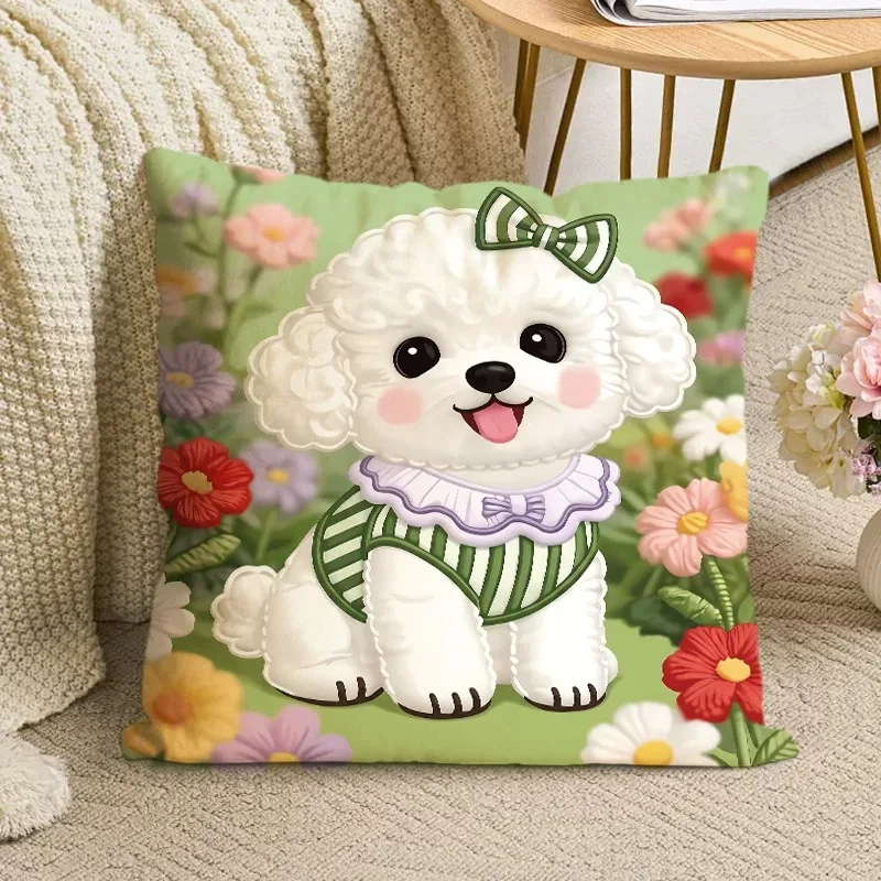 Cute Cartoon Animal Pillow Case Double Sided 2D Print Puppy Cat Rabbit Squirrel Floral Cushion Cover Kawaii Home Sofa Bedroom