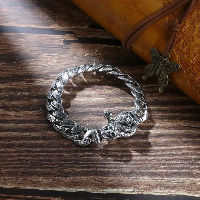 New 18/20/22cm Punk Style Skull Charm Bracelet Men's Graffiti Fashion Chain Old Style Fashion Jewelry