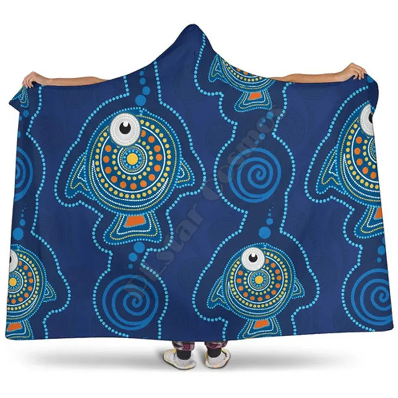 Australia Hooded Blanket - Indigenous Turtle Patterns 3D All Over Printed Blanket Wearable Blanket Adults For Kids Blanket