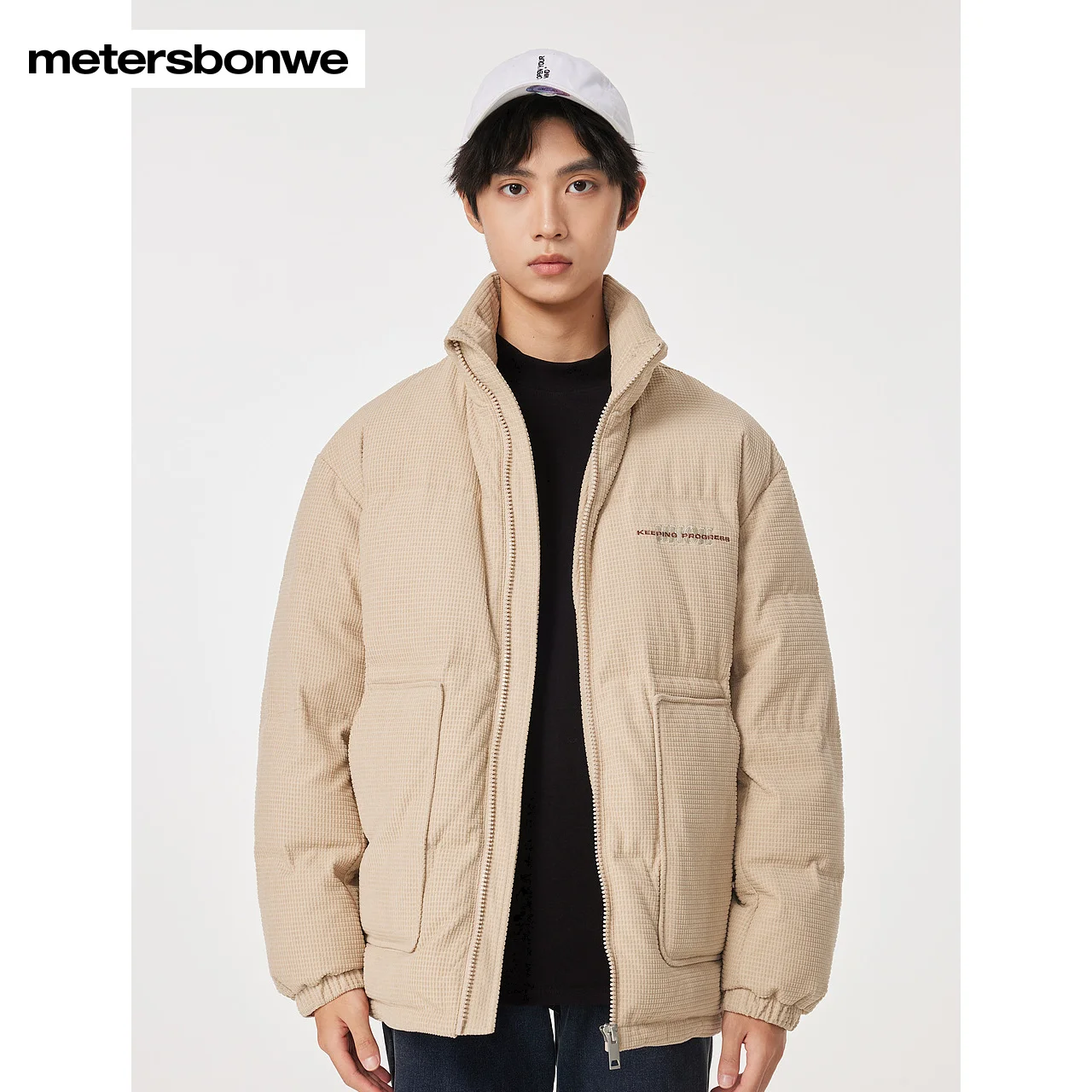 Metersbonwe-Men\'s Down Jacket Duck Down Corduroy Classic Stand Collar Embroidery Printing  Warm Wear Winter