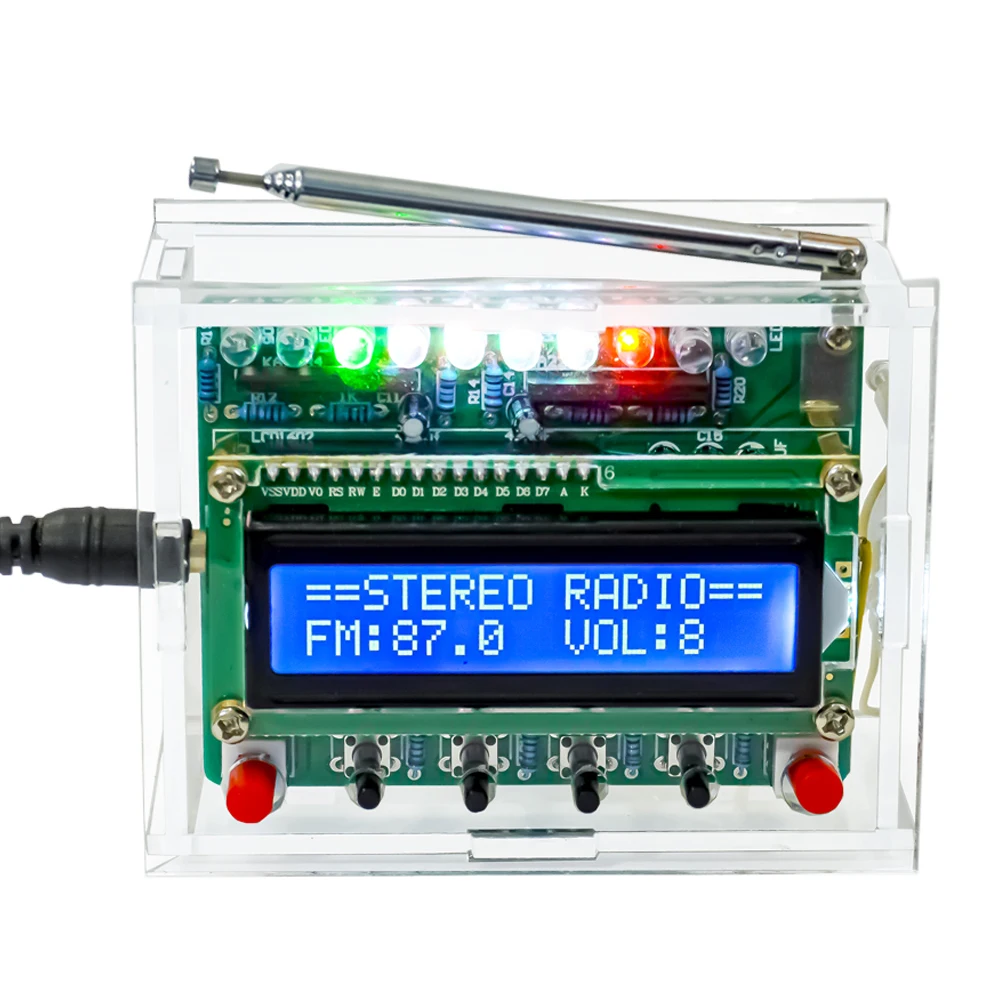 Imagem -02 - Freqüência Ajustável Pcb Solda Prática Projeto de Solda Kit Faça Você Mesmo Rádio fm Eletrônico Lcd1602 Display Rda5807 87108mhz