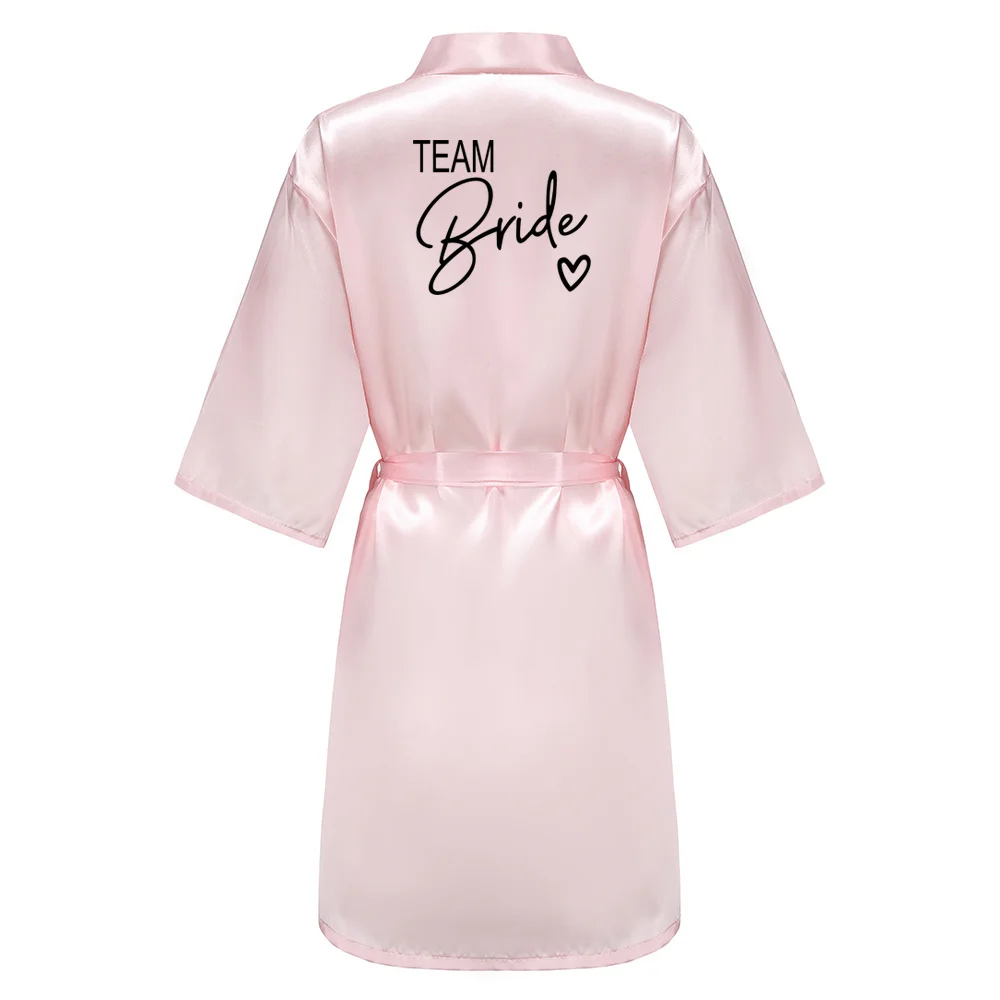 Wedding Party Team With Black Letters Kimono Satin Pamas Bridesmaid Bathrobe Bride Robe
