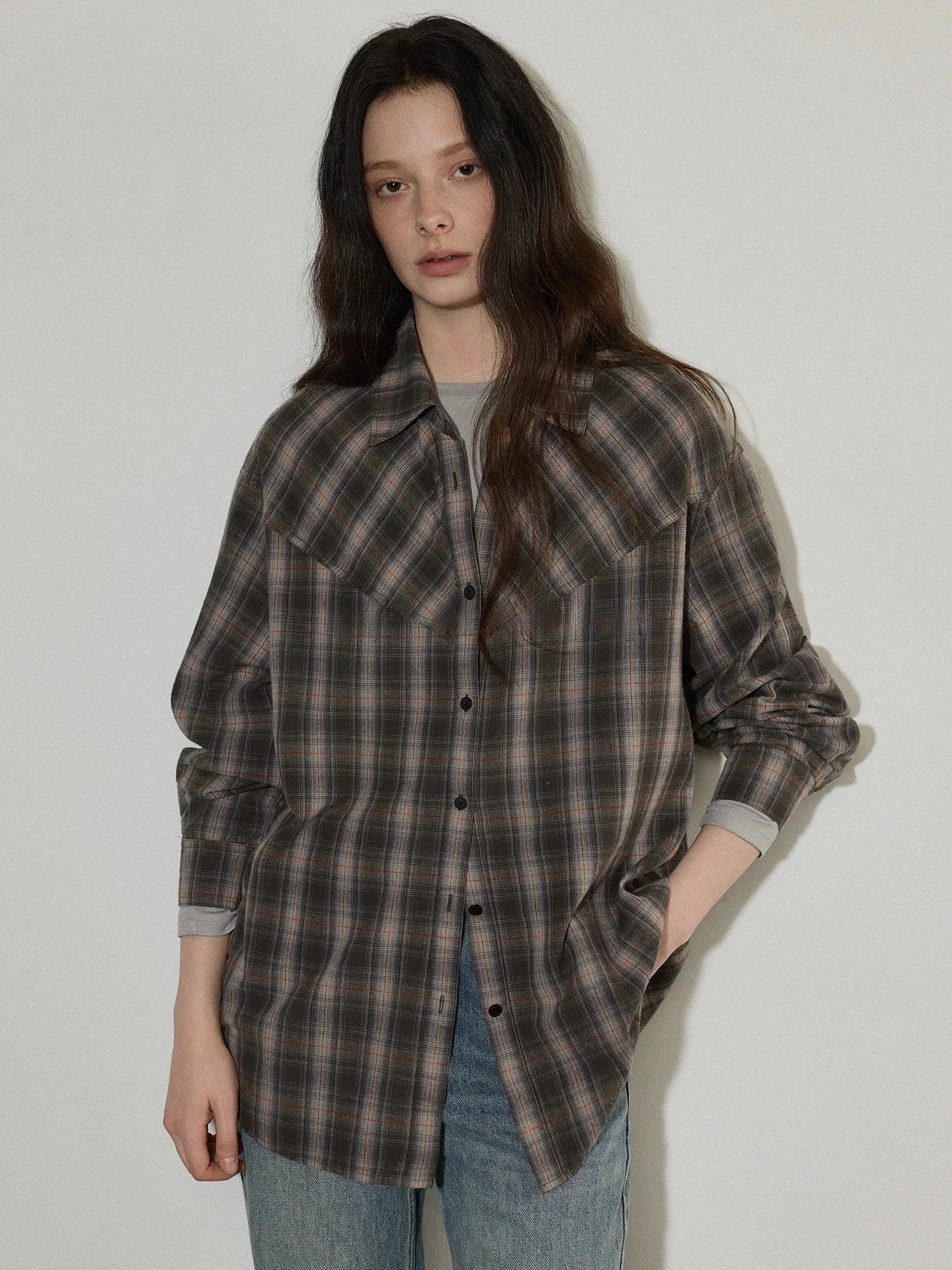 

Женская свободная хлопковая рубашка Lofi Choose с длинным рукавом, винтажный клетчатый дизайн, новинка весенней коллекции, стильная повседневная мода, топ из чистого хлопка