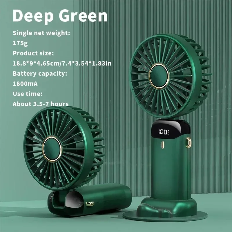 

1pc Handheld Mini Fan 1200mAh - 5 Speed USB Rechargeable Foldable Neck Hanging Fan with Phone Stand & Display Screen
