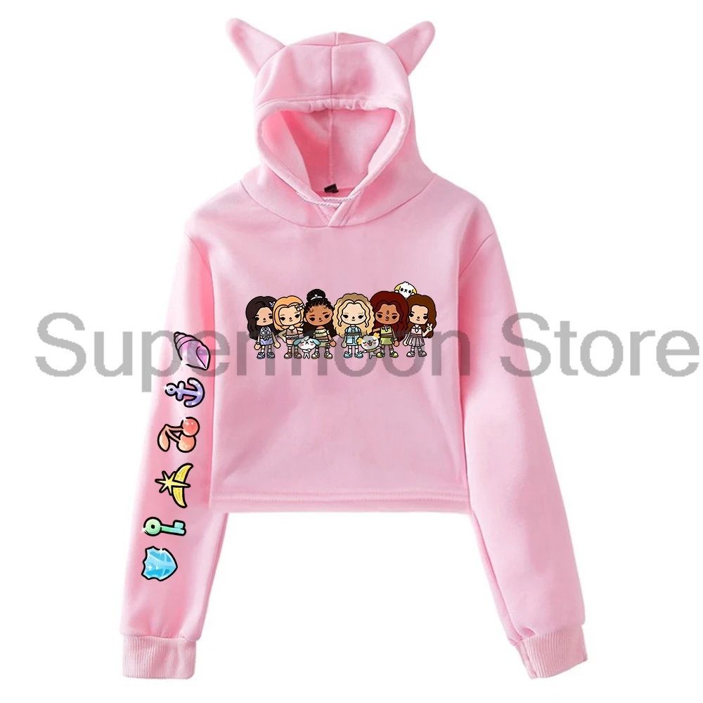 

Kpop Katseye Anime Logo Hoodie 2025 Beautiful Chaos Tour Cat Ears Hooded Sweatshirt Long Sleeve Crop Top Women's Clothes
