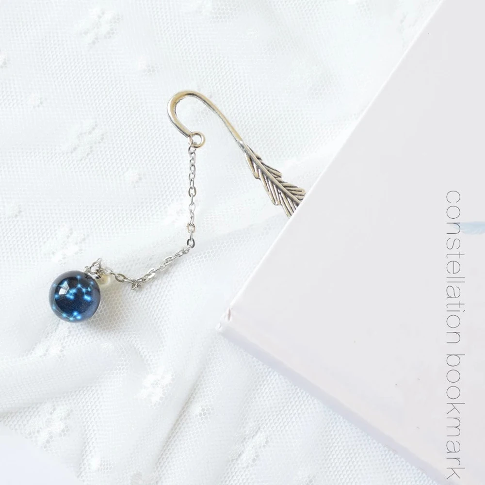 School Supply Reading Metal Book mark Creative Feather Bookmark Noctilucent Bookmark Bookmark Pendant Bookmark 12 Constellation