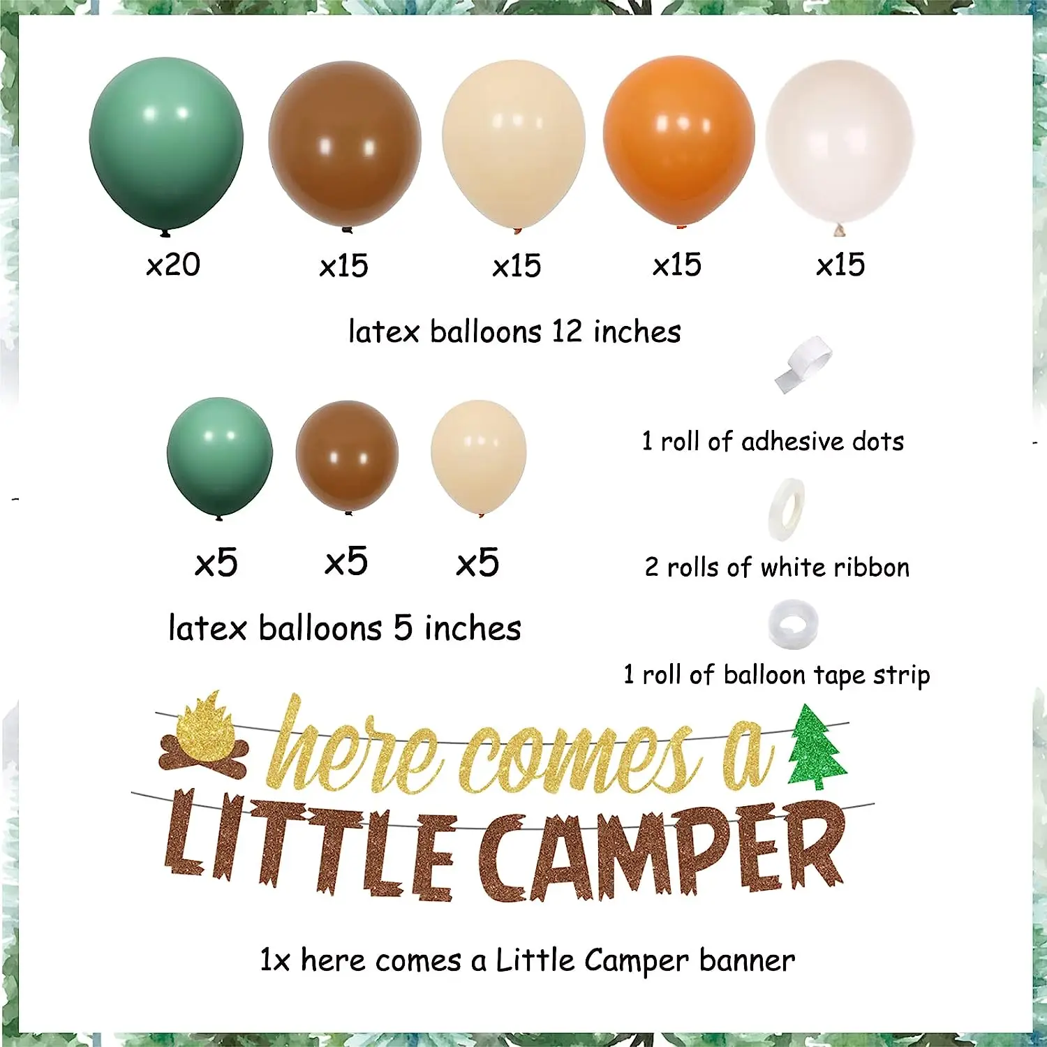 Camping Theme Baby Shower Decorations for Boys Girls Here Comes A Little Camper Glitter Banner Retro Green Brown Balloon Arch