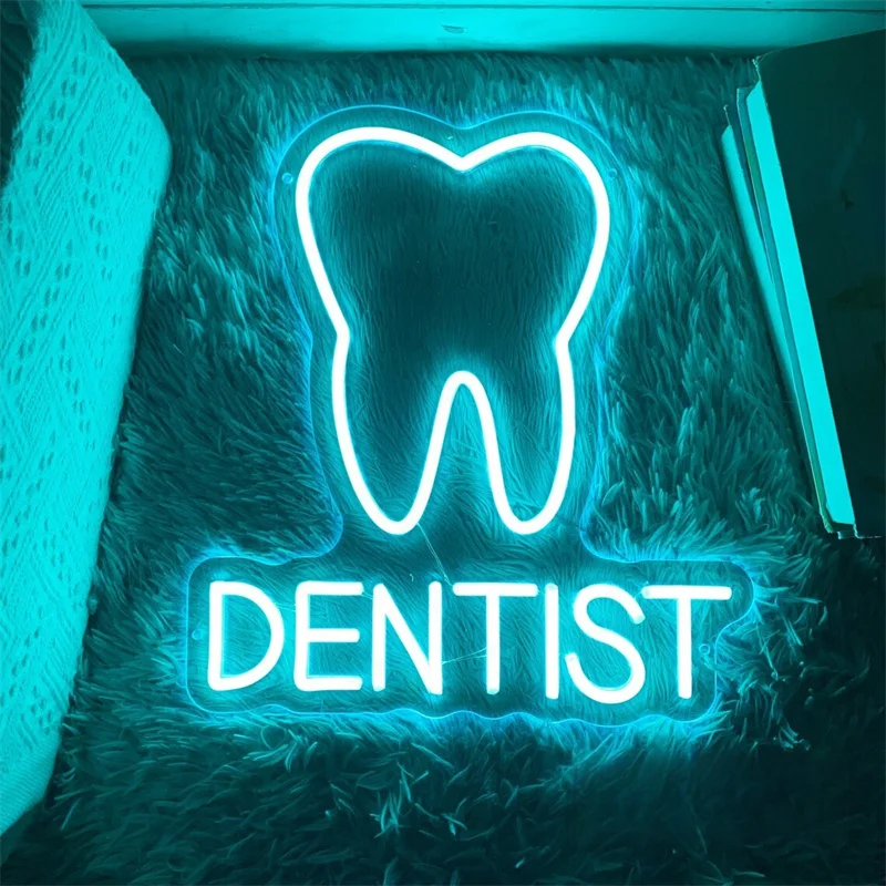 Tooth Dentist Neon Sign, Custom Dental Clinic LED Neon Light Wall Salon Decor Medicine Dental Office Personalized Decoration