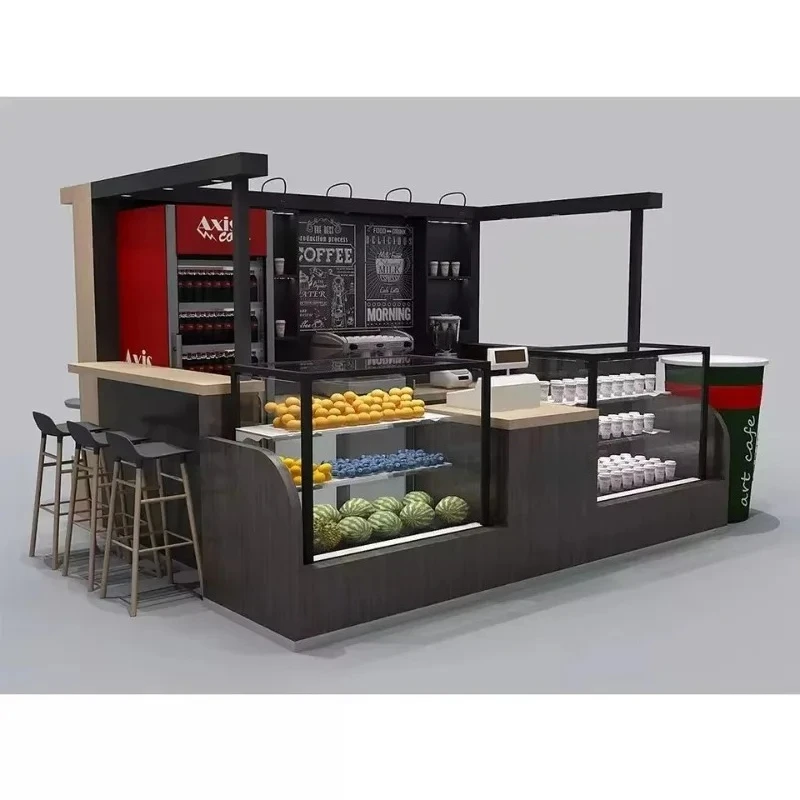 2026 New FL Customized Design Ice Cream Display Cabinets  Coffee Beverage Milk Tea Kiosk Dessert Glass Display Cabinet