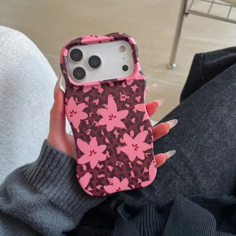 

Pink Leopard Print Flowers Art Phone Case For IPhone 17 16 15 14 13 Pro Max Case 2 IN 1 Cute Luxury Cartoon Shockproof Cover