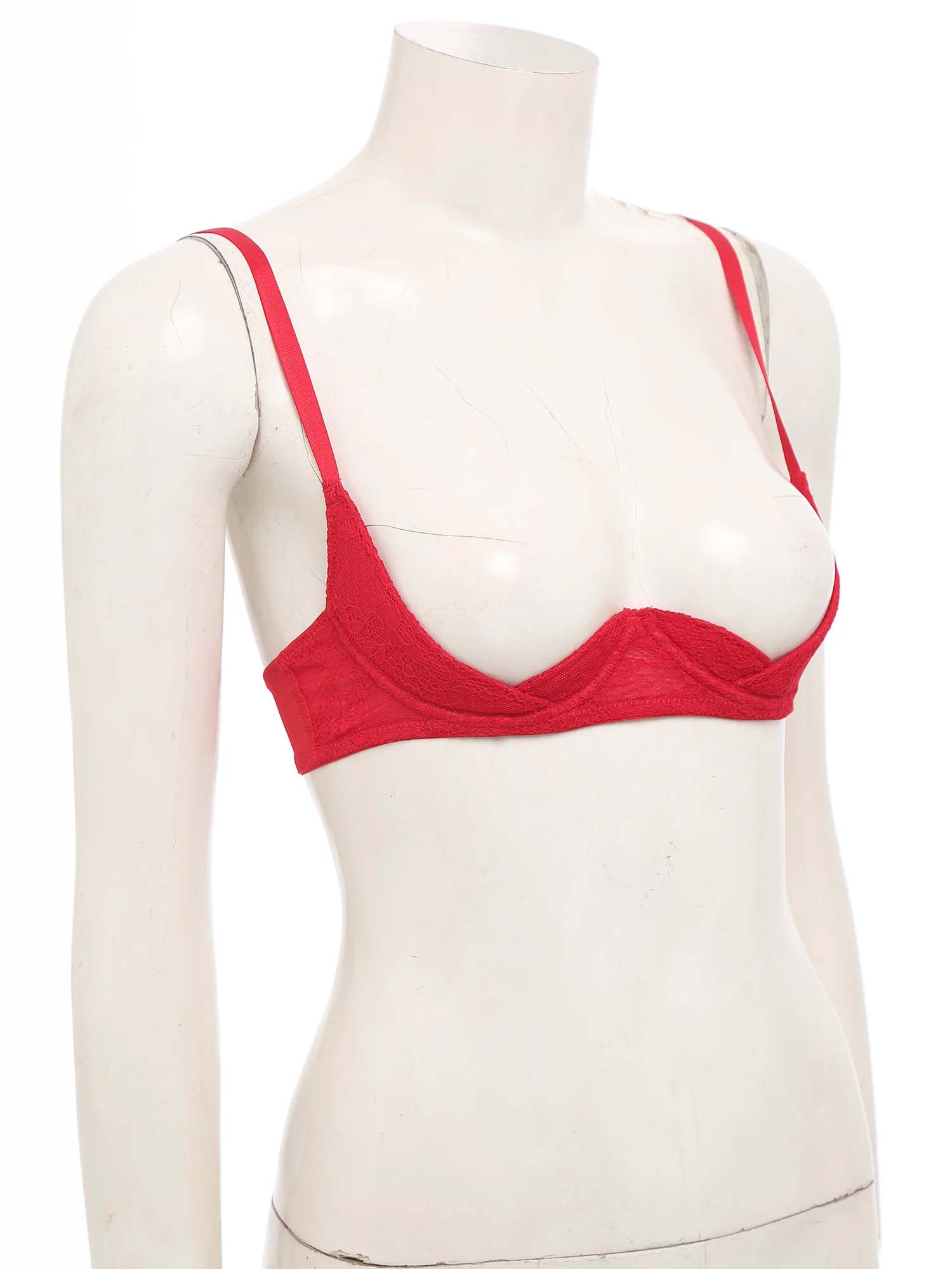 

Women Sexy Floral Lace Bra Tops Low Cups Nipple See Through Bra Balconette Lingerie Couple's Dating Anniversary Honeymoon Gifts