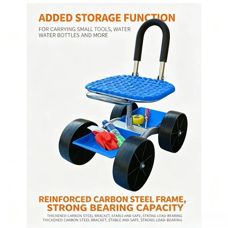 Wheeled Mobile Garden Rotating Seat Agricultural Stool Tool Cart For Picking Gardening