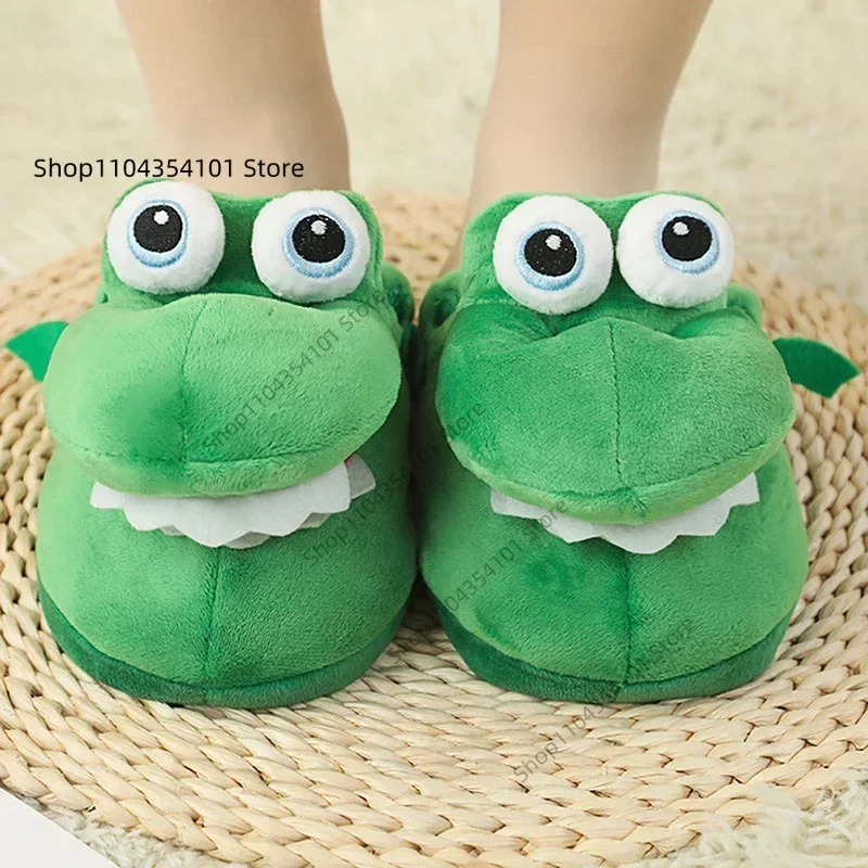 Cartoon Crocodile Cotton Slippers With Moving Mouth Funny Home Cotton Shoes Winter Walking Warm Christmas Gift For Men Women