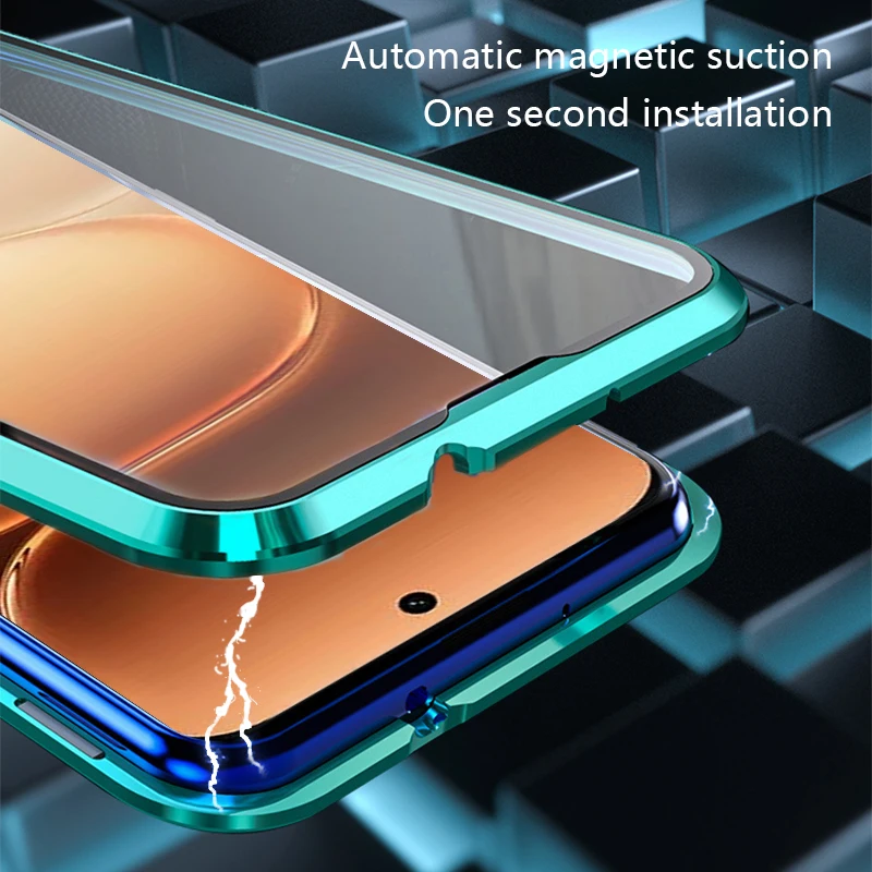 Shockproof Double Sided Tempered Glass Magnetic Case Cover Coque For Honor 600 Pro Magnetic Absorption Case Metal Frame
