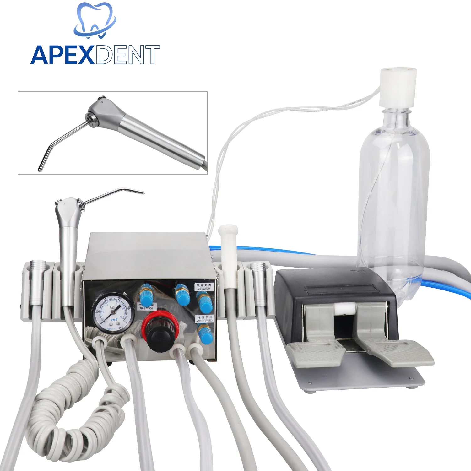 

Portable Dental Air Turbine Unit with Weak Suction 3 Way Syringe Handpiece Teeth Whitening Dentist Equipment Unit Metal Shell
