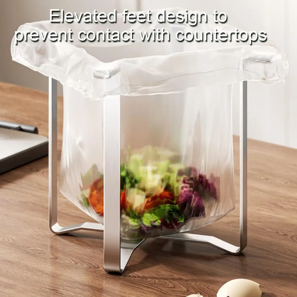 Desktop-Müllbeutelhalter, Kleiner Müllsackständer, Klappbarer Edelstahl-Abfallbeutelhalter für die Arbeitsplatte, Organizer für Spültücher – Detail 4