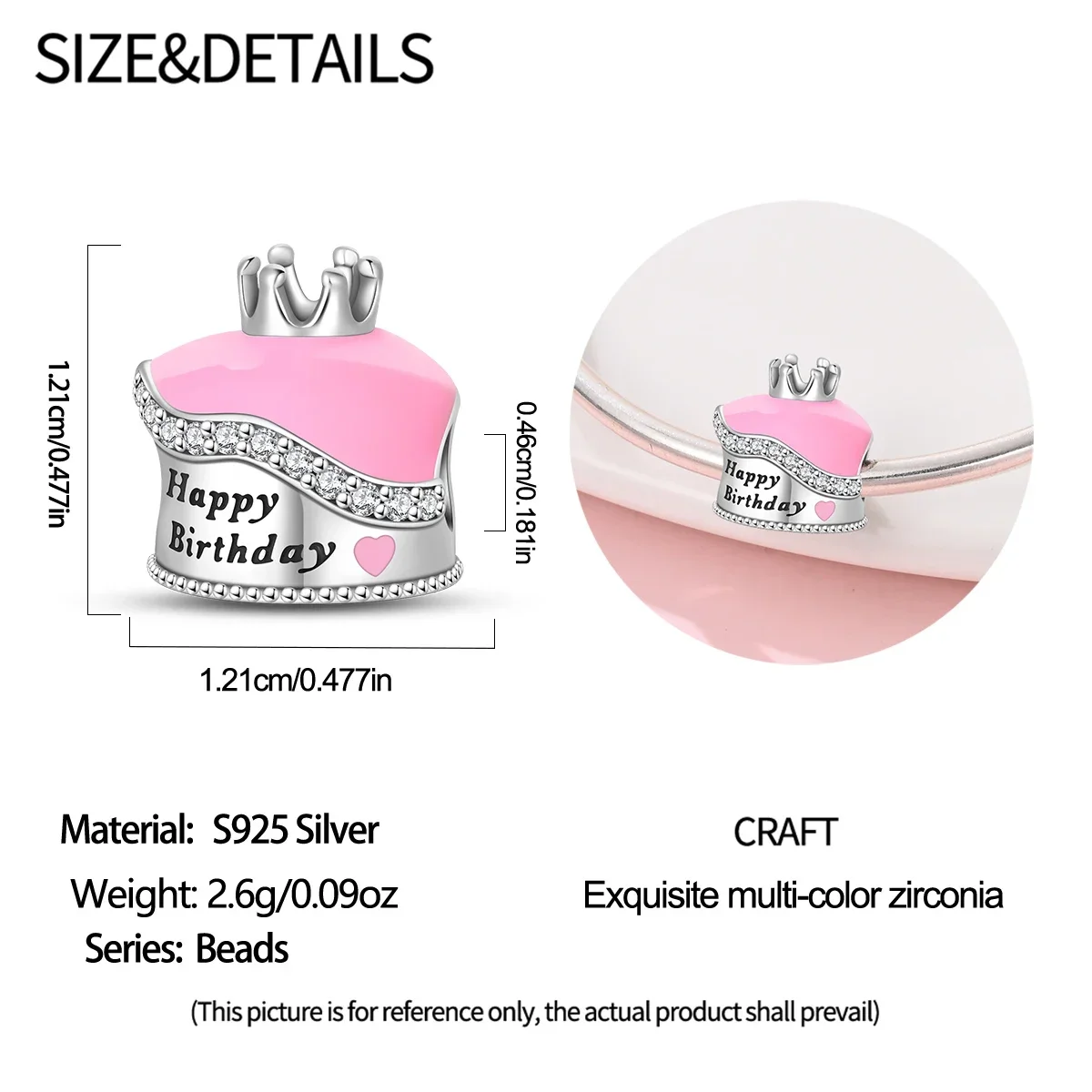 لطيف كعكة عيد ميلاد سحر 925 فضة الفاكهة الآيس كريم الحلوى المعلقات الخرز للقلادة الأصلية أساور يدوية مجوهرات #6