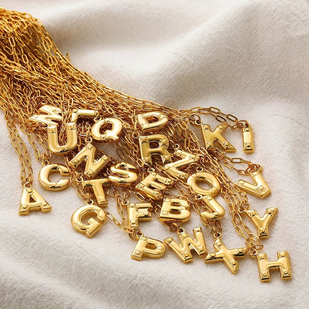Gold Plated Bubble Initial Letter Pendant Necklace for Women Girl Fashion A-Z Alphabet Necklace Trendy Party Jewelry Gifts