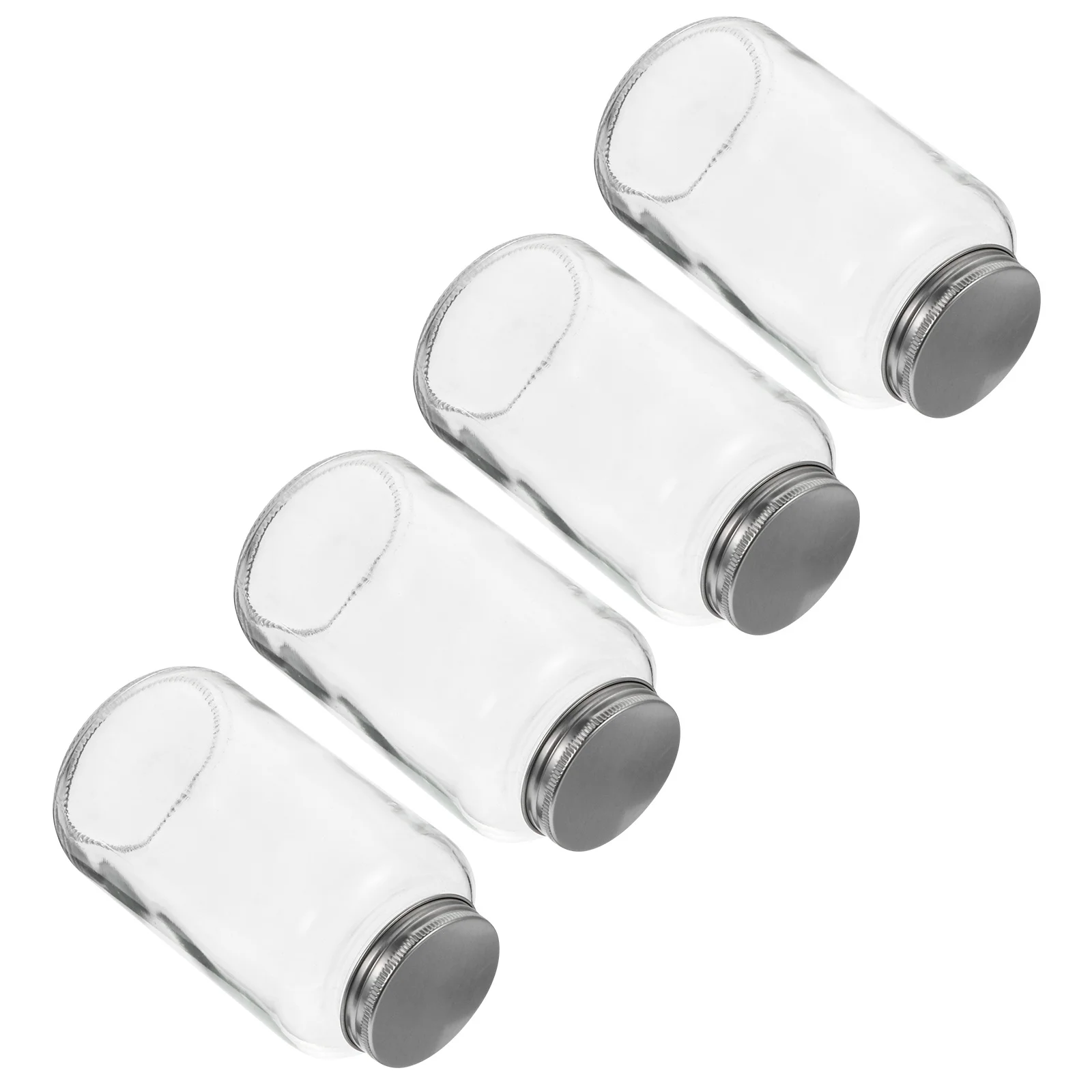 

4Pcs 500Ml Glass Juice Bottles Transparent for Milk Tea Beverages Reusable Water Storage Containers Dishwasher Safe Glass Jars