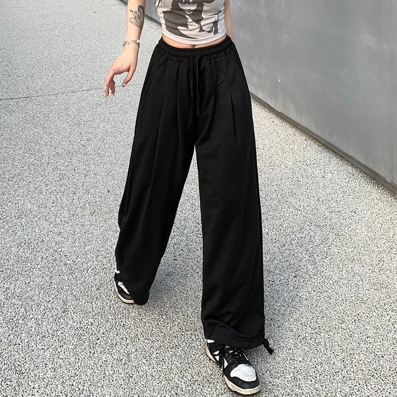 Pants Women Spring Ulzzaing Students Elastic High Wiast Streetwear Leisure Trendy Loose All-match Simple Comfortable Sweet Cool