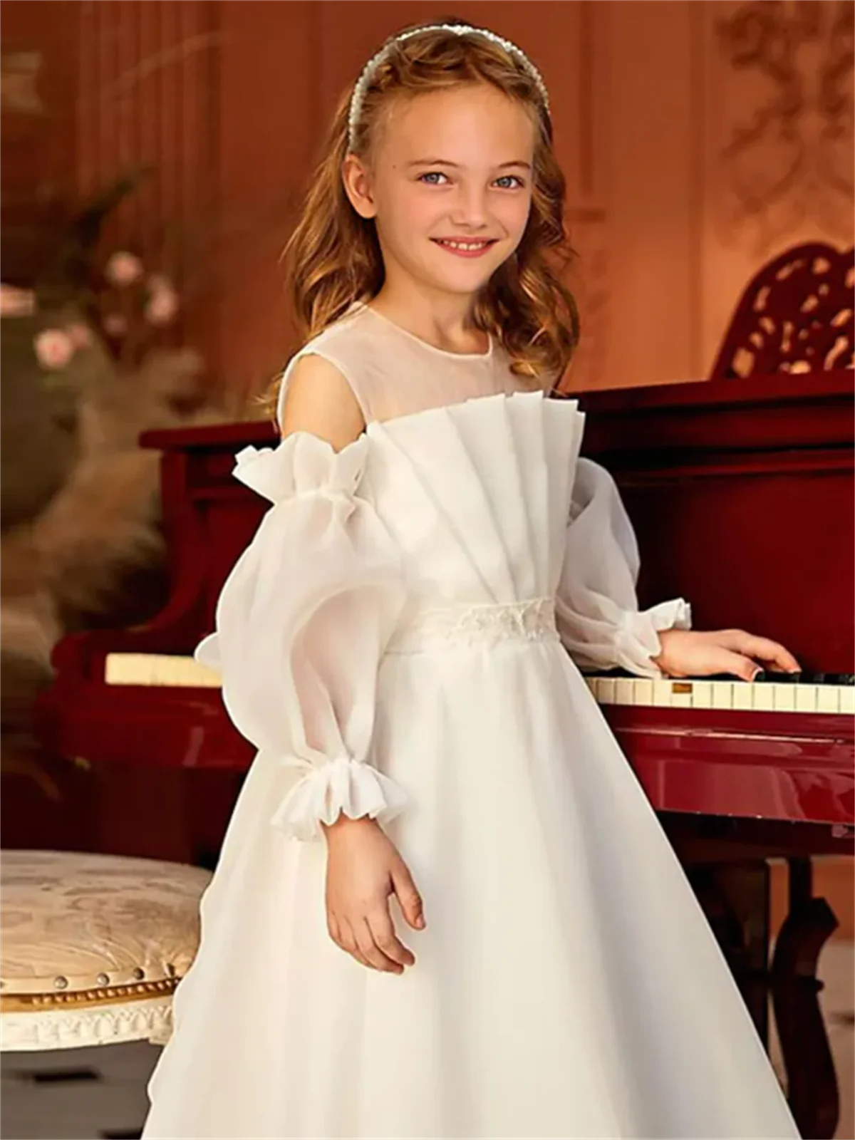 

Flower Girl Dresses White Fluffy Stain Lace Ruffle O-neck Wedding Elegant Flower Child's First Communion Birthday Party Dress