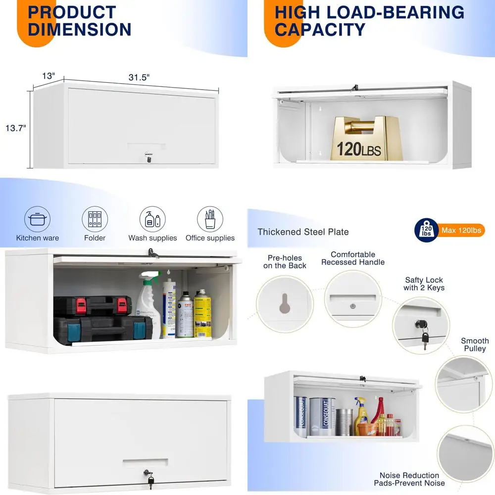 

Белый настенный металлический шкаф для хранения для кухни, подвала или склада (13,7 м высотой)