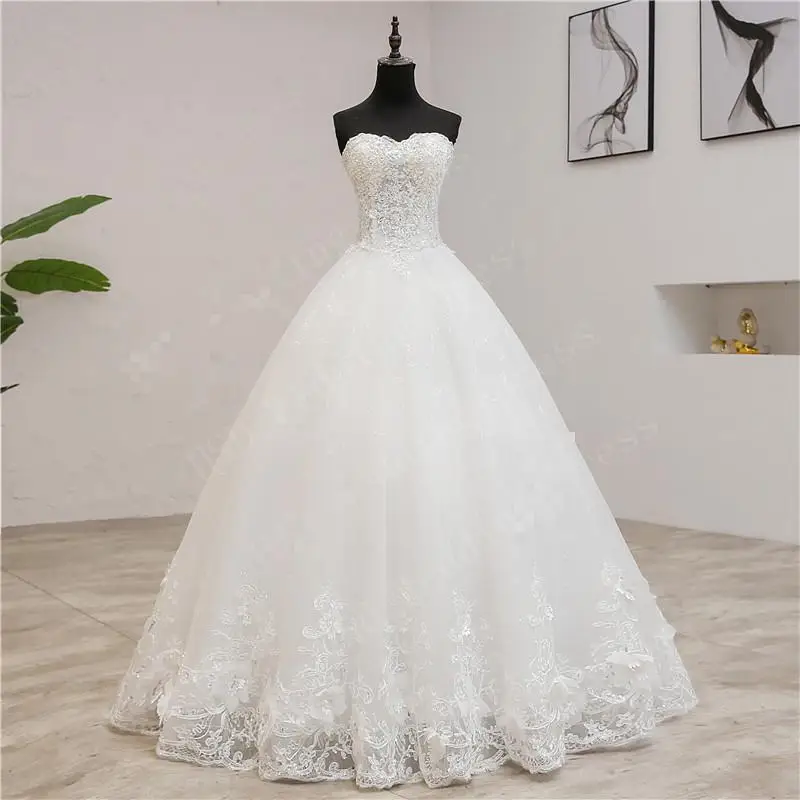 Hoge Kwaliteit Luxe Kant Strapless Witte Trouwjurk 2024 Nieuwe Vintage Plus Size Bruidsbaljurken Vestido De Noiva Echte Foto