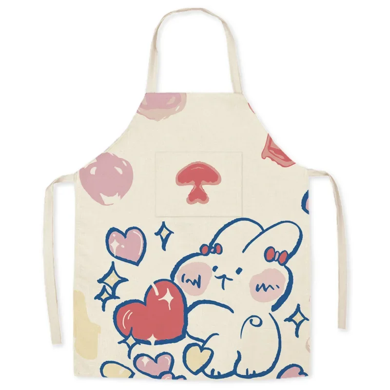 Aprons for Women Linen Sleeveless Apron Pink Rabbit Cartoon Cute Apron Kitchen Housework Fashion Cleaning Antifouling Delantal