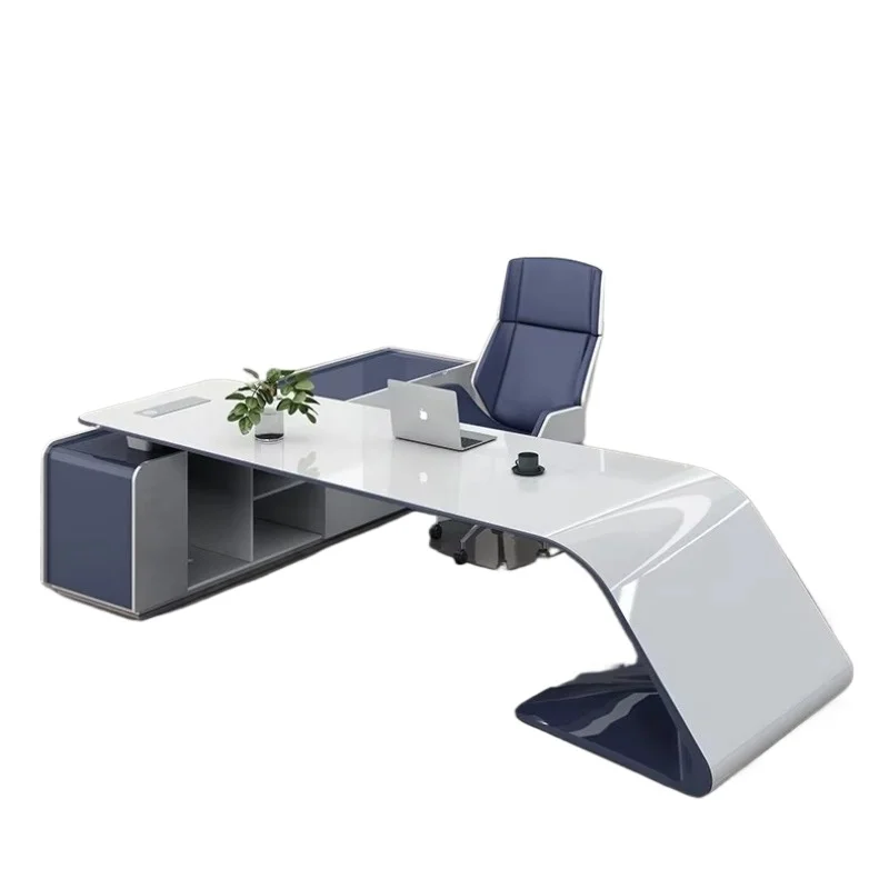 

Modern high-end luxury boss office furniture L-shaped administrative manager with side cabinet white desk