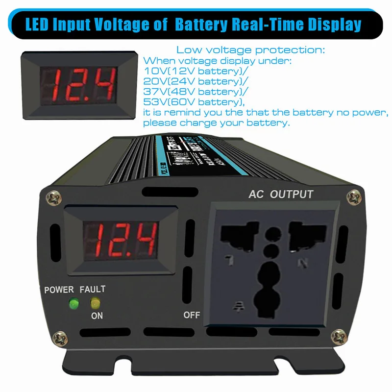 1000/1800/2000/2600W Pure Sine Wave Power Inverter Voltage Transformer LED Display Car Home Outdoor DC12V to AC 220V Converter