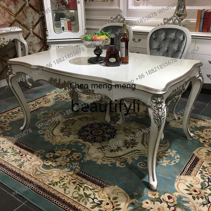 French solid wood dining table dining chair combination rectangular fabric dining table and chairs2936
