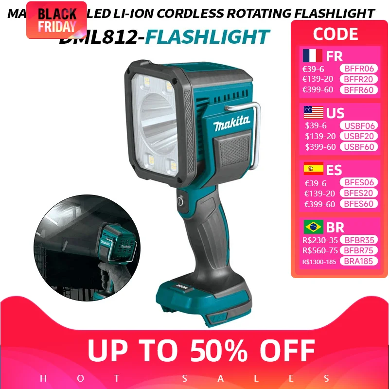 Makita DML812 LED Spotlight 18V ไร้สายยาวระยะทางชาร์จพื้นที่ทํางาน 1000 Lumen ไฟฉาย Bare เครื่องมือ Spotlight