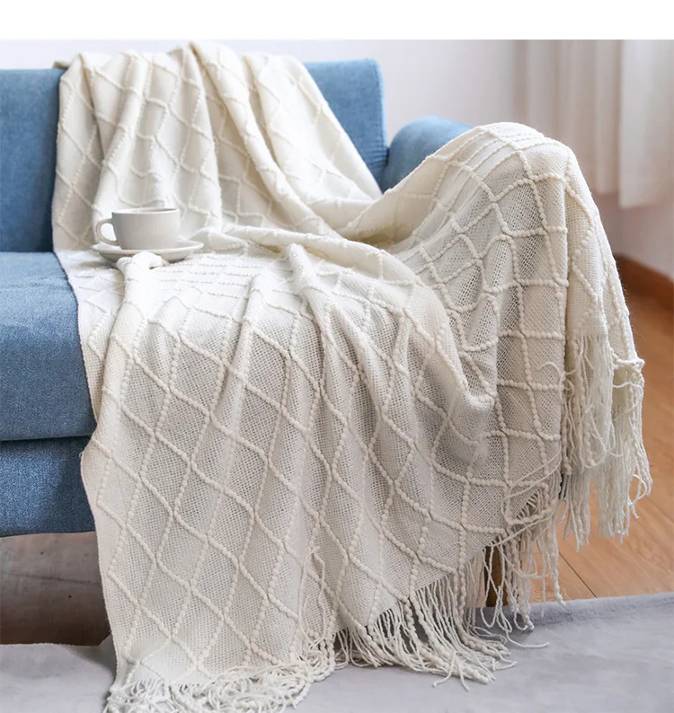 Geometry Adult Wearable Soft Chunky Crochet Acrylic Knitted Blanket Throw For Office Break Throws And Blankets