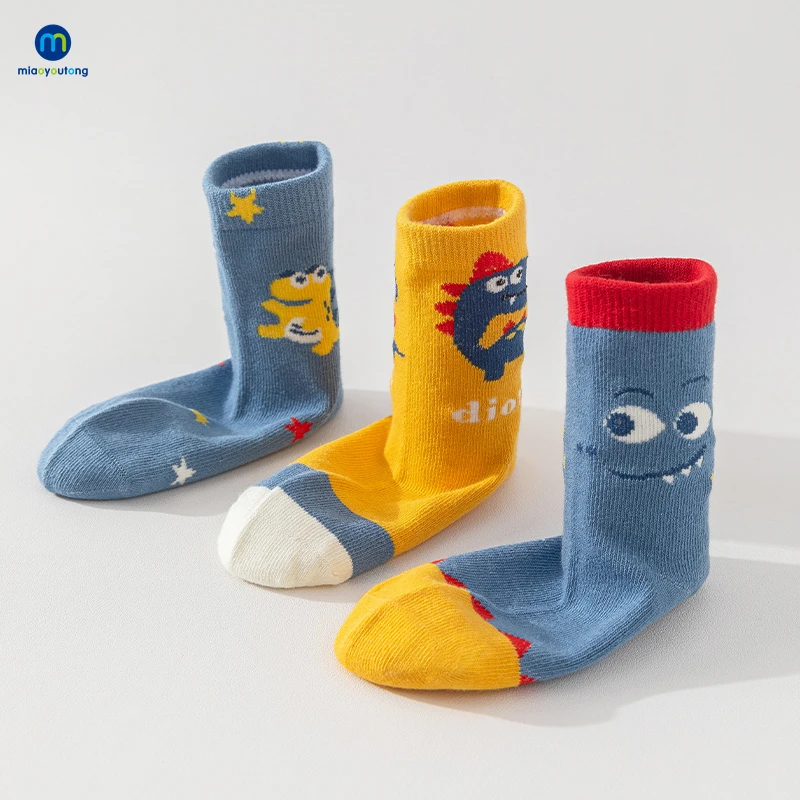 5 par/lote calcetines para niños nuevos algodón niños lindo dibujo dinosaurio Animal patrón bebé niños niñas Otoño Invierno cálido Miaoyoutong