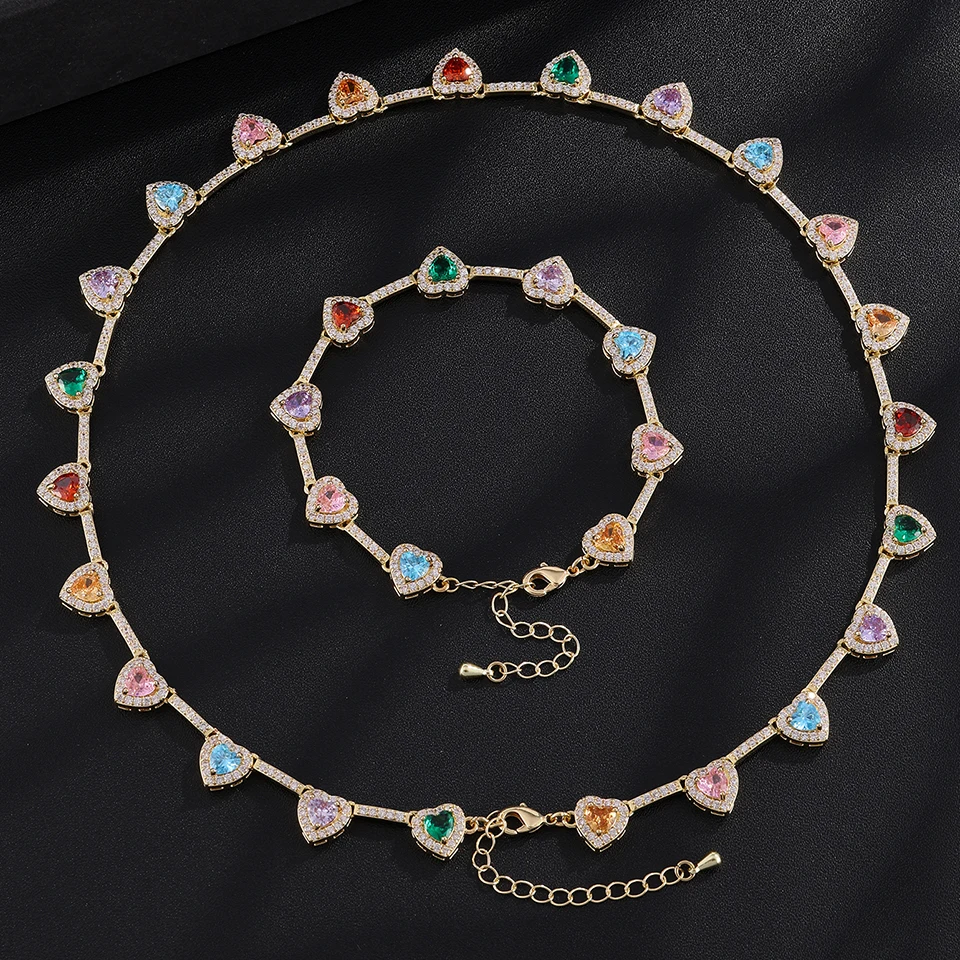 ZAKOL Hip-Hop-Mode-Set mit Regenbogen-Herz-CZ-Tennis-Armband und Halskette, vollständig mit AAA-Kubikzirkonia besetzt, Hip-Hop-Schmuck für Damen – Detail 5