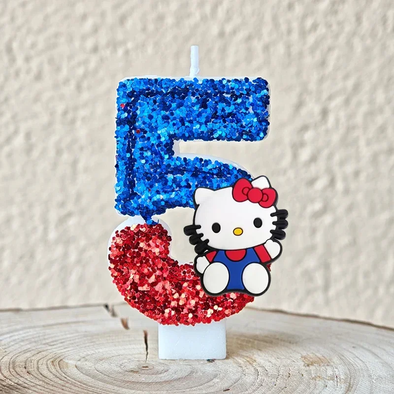 Niedliche Hello Kitty Glitzernde Farbverlauf-Zahlenkerze Kuchendekoration Süßes Thema Kindergeburtstags-Party-Zubehör Mädchen-Baby-Shower-Dekorationen – Detail 9