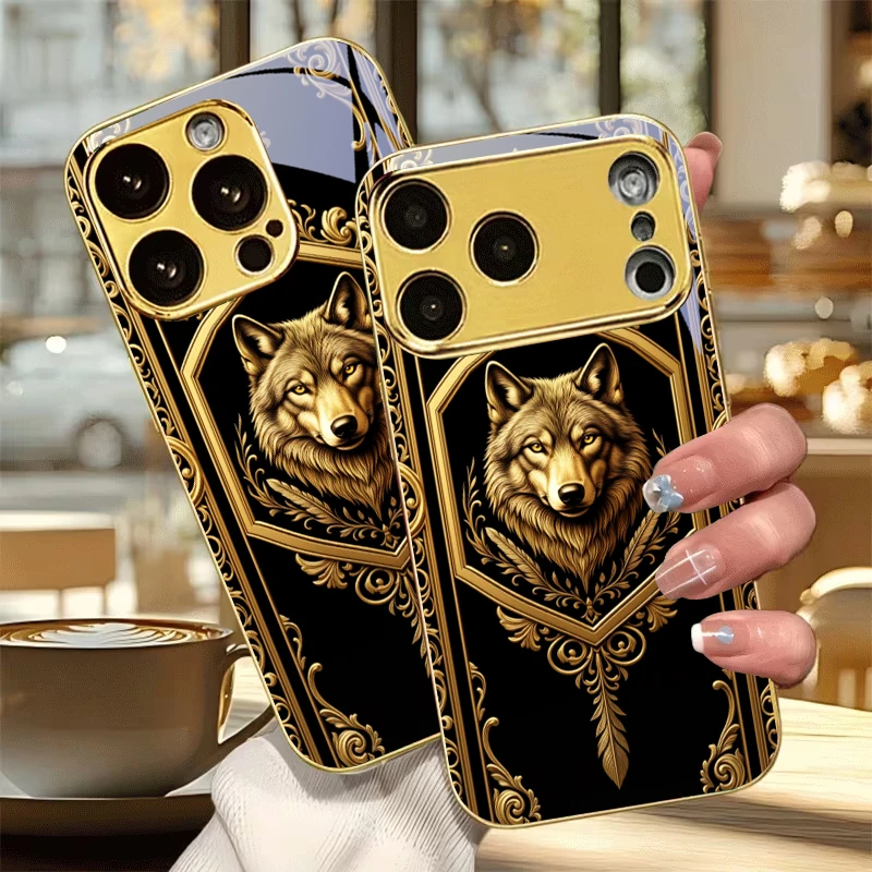 Чехол для телефона BlackGold Wolf Crest с золотым покрытием для iPhone 13 17 16 15 14 12 11 Pro Max Plus 16E 17Air XR 7 8 X.