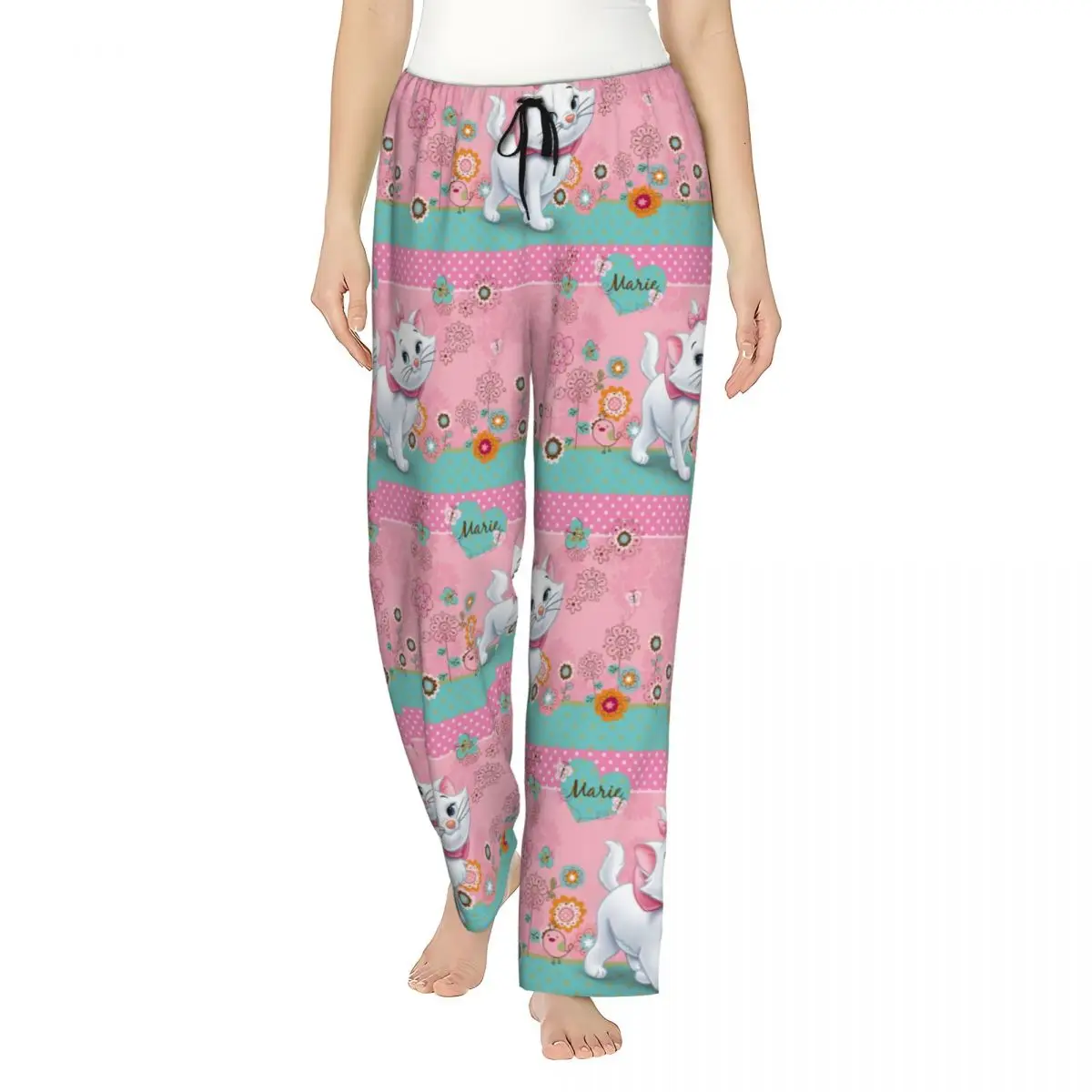 Custom Aristocats Cartoon Marie Cat Pajama Pants Womens Lounge Sleep Stretch Sleepwear Bottoms with Pockets