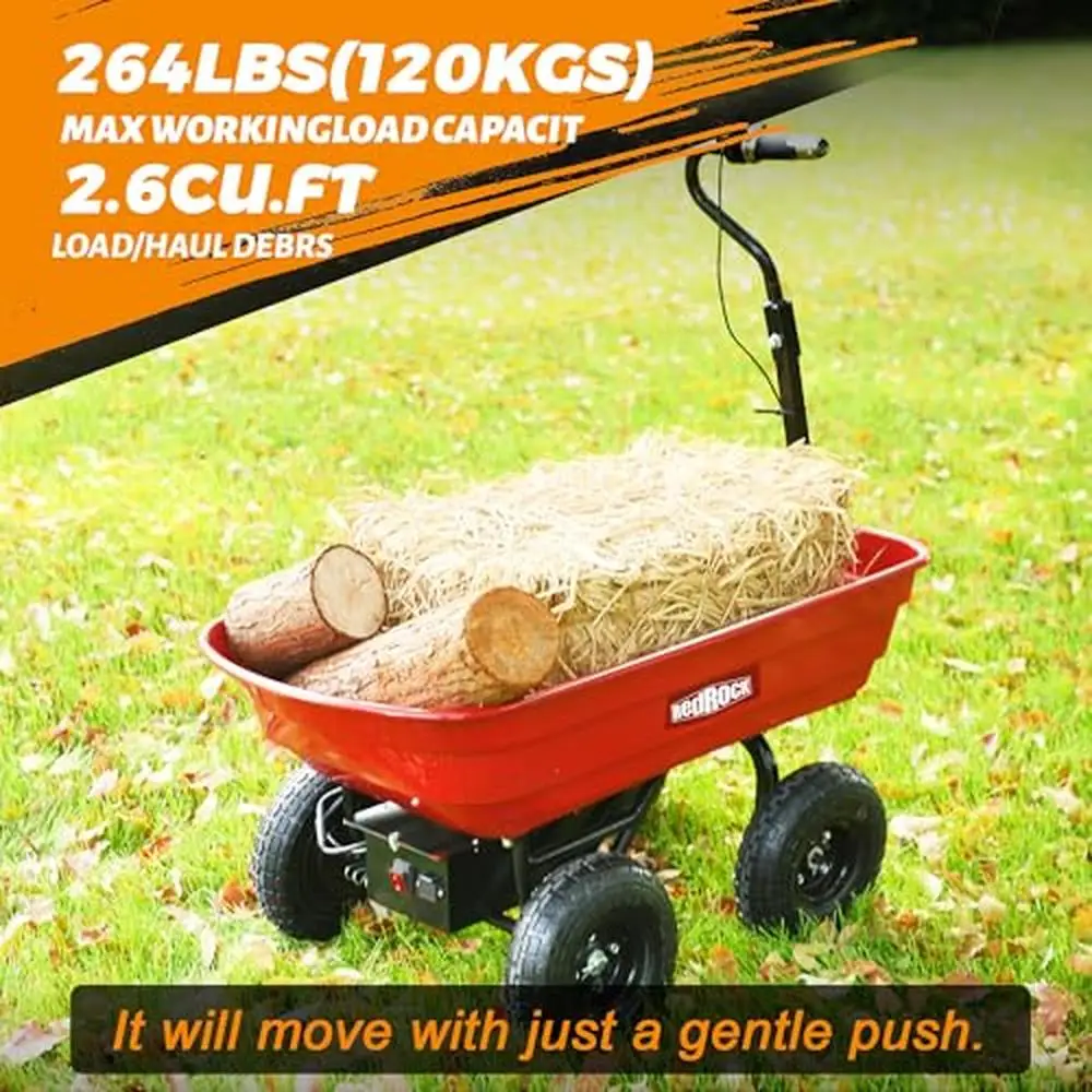 Electric Wheelbarrow Utility Cart 24V 180W Brushless Motor System 264lbs Load Capacity Variable Speed Control All-Terrain Tires