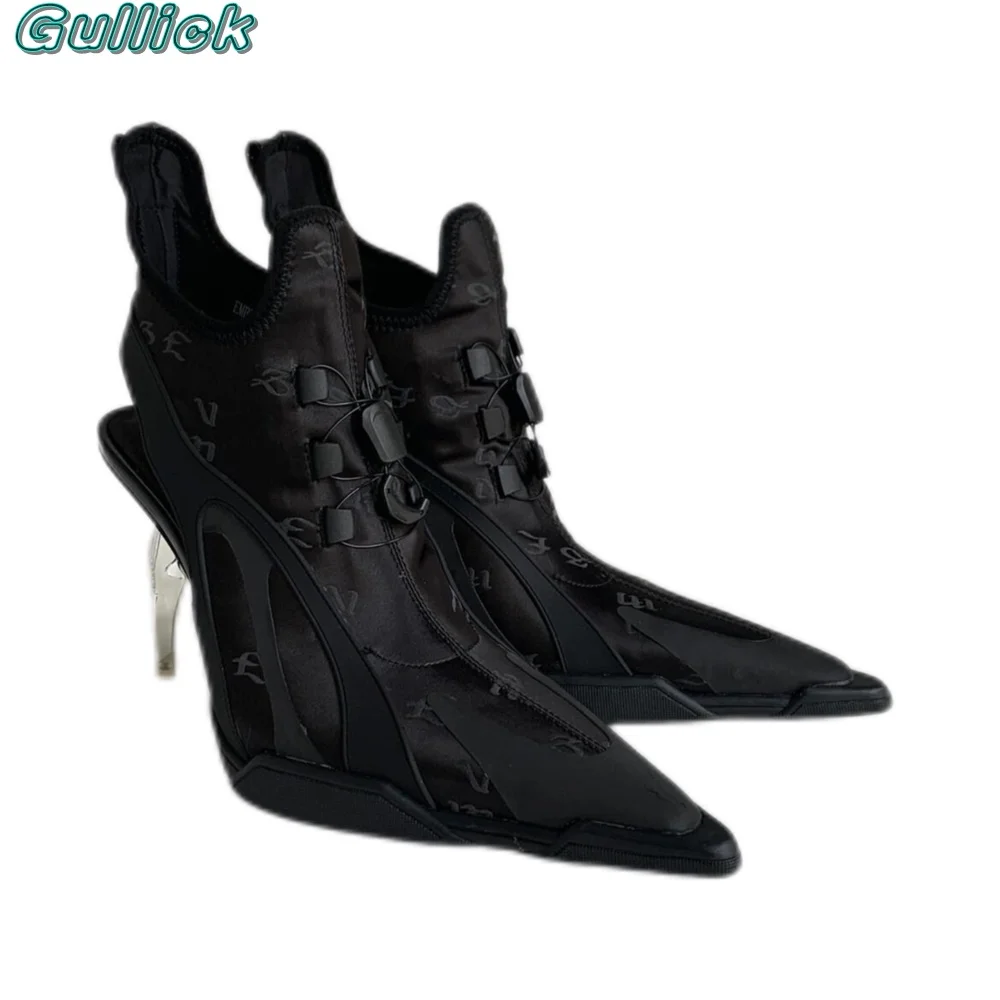 Gullick Solid Print Pumps Pointed Toe High Heel Strange Style Back Strap Hollow Blade Design Women Summer Autumn Versatile Shoes