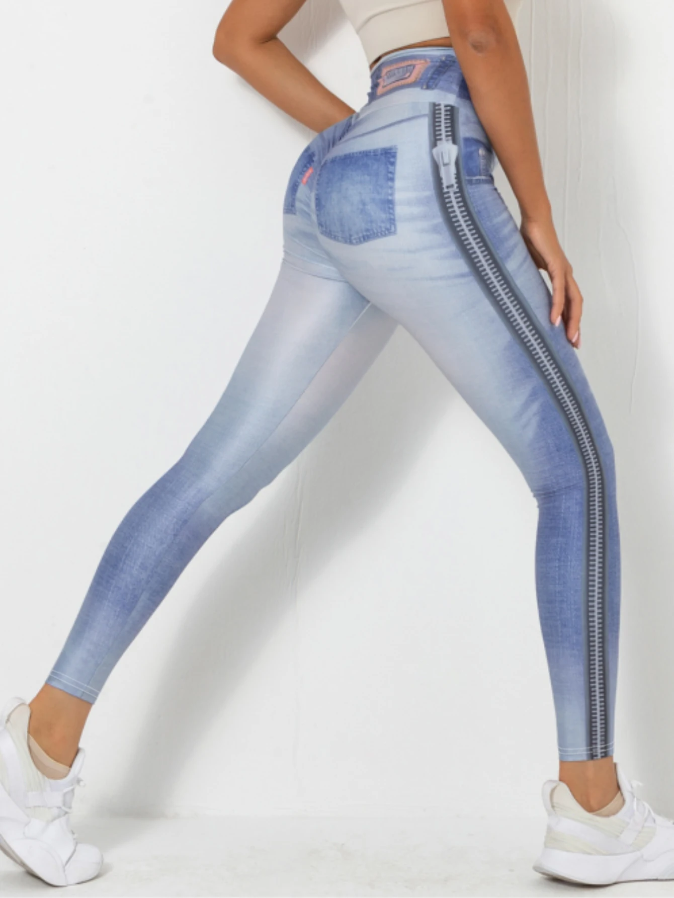 Leggings di Jeans imitazione astica pantaloni elasticizzati a vita alta da donna Fitness Slim Push Up Leggings per le donne agente di acquisto