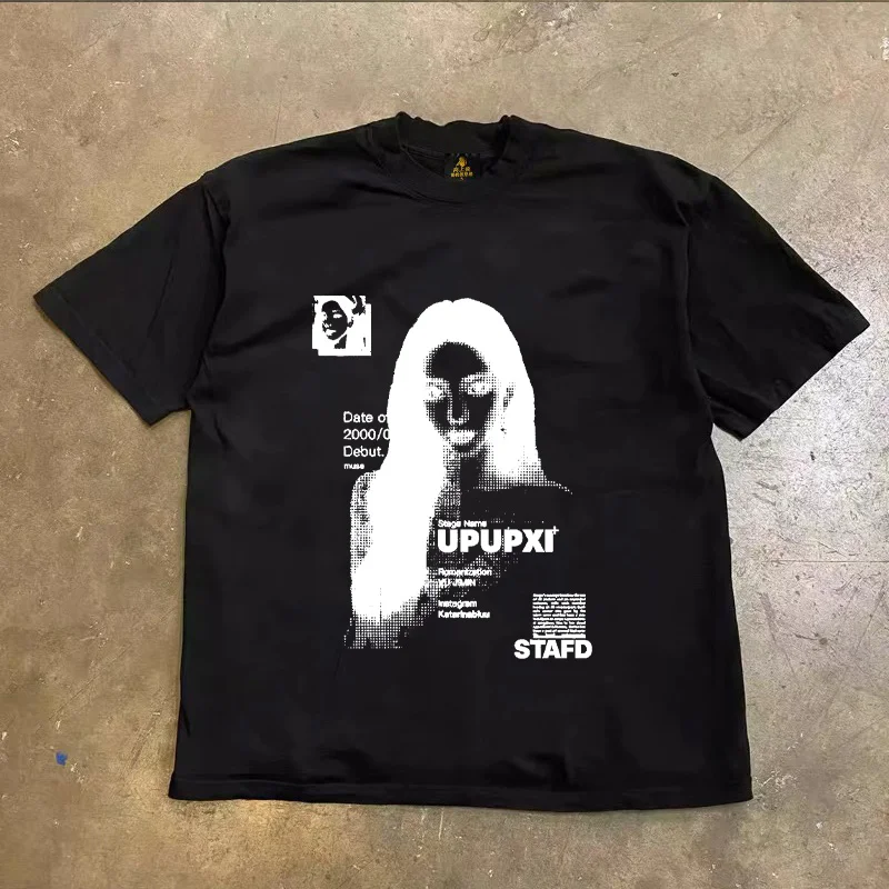 Loose Fit Cotton T-Shirt Unisex Short Sleeve Double Thread UPUPXIA Hero Print Sweat Absorbent round Neck Casual Summer Top