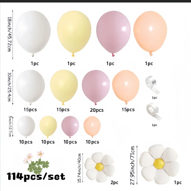 114-Piece Spring Daisy Balloon Arch Kit, Happy Birthday Party Decorations, Pink and Yellow Flower Balloon Set, Suitable for Spring Birthday Parties, Baby Showers, Outdoor Weddings, Party Decorations, Top Choice