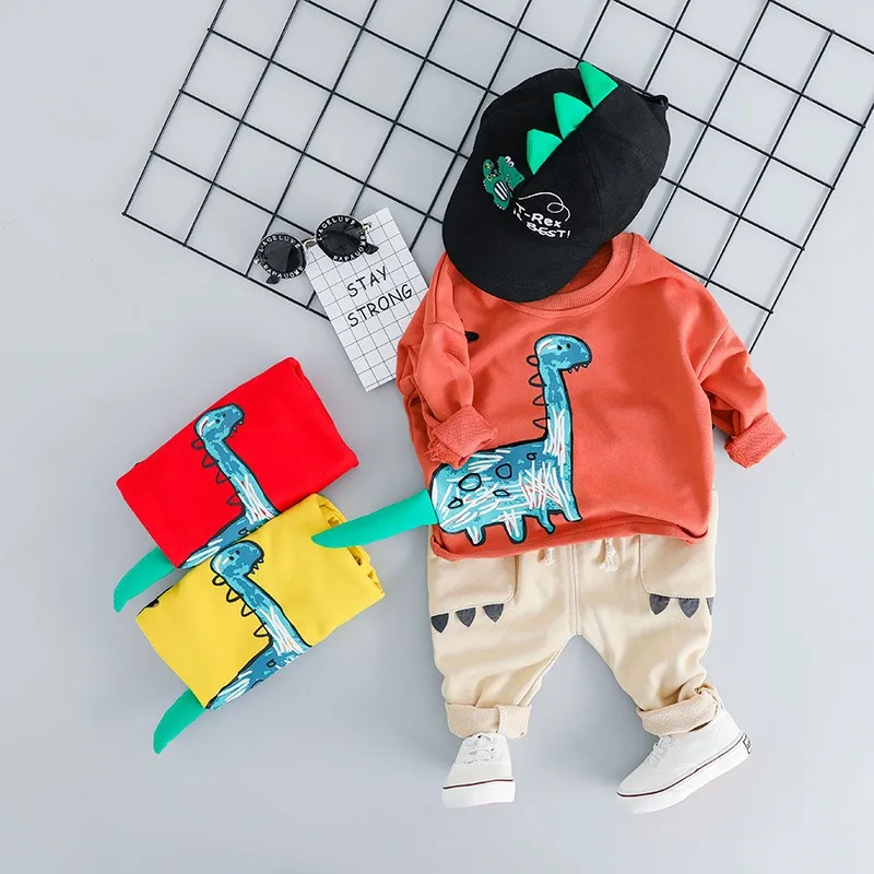 Children Clothing Sets Baby Boys Cartoon Dinosaur Pullover Sweatshirt Pants 2 Pieces Suit Kids Sportswear Infant Clothes Outfits