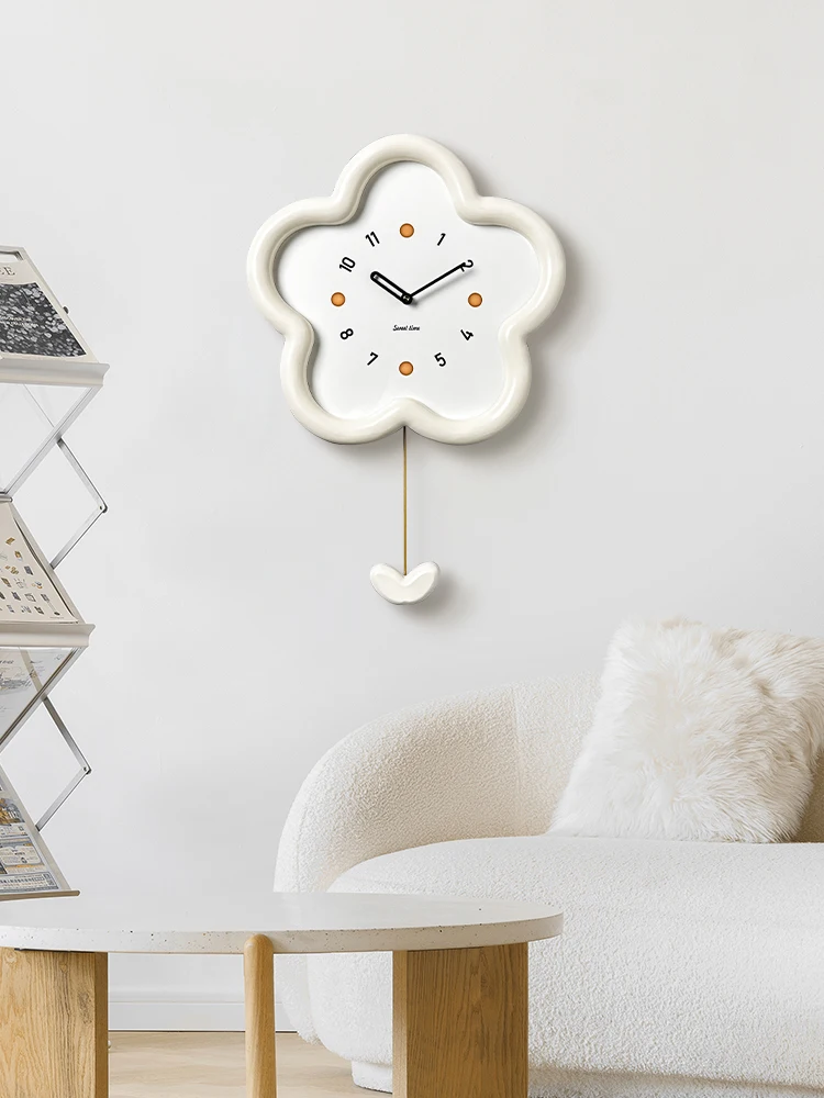 2023 New Cream Wall Clock Home Living Room Wall Clock Simple Atmospheric Clock Silent Modern Internet Celebrity Restaurant