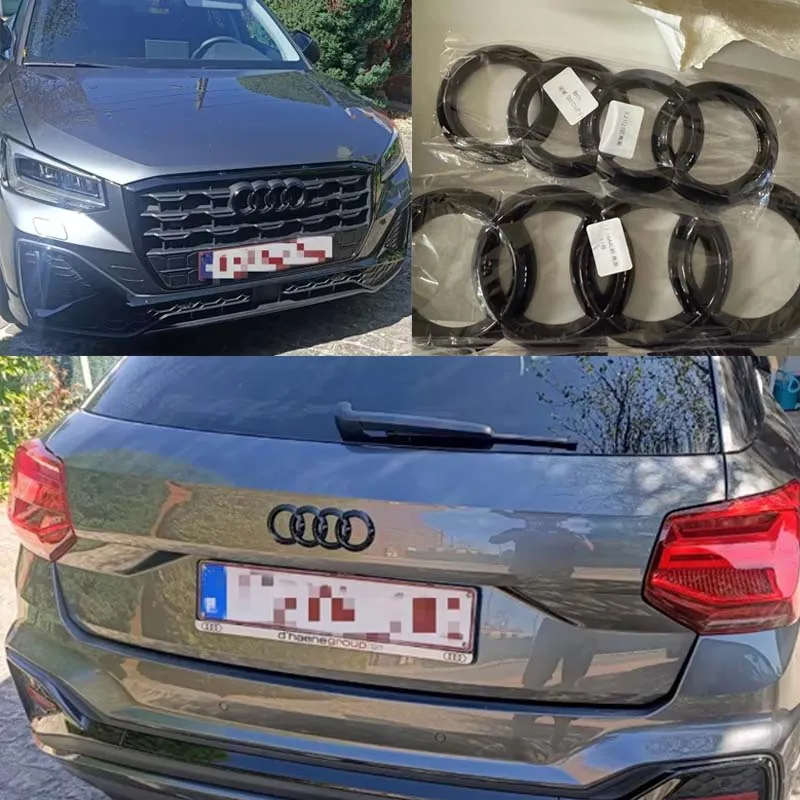 Para Audi A4 A3 A5 A6 A7 A8 Q3 Q5 Q7 Q8 cubierta de logotipo de coche 2 uds ABS cuatro anillos insignia de rejilla delantera emblema de maletero