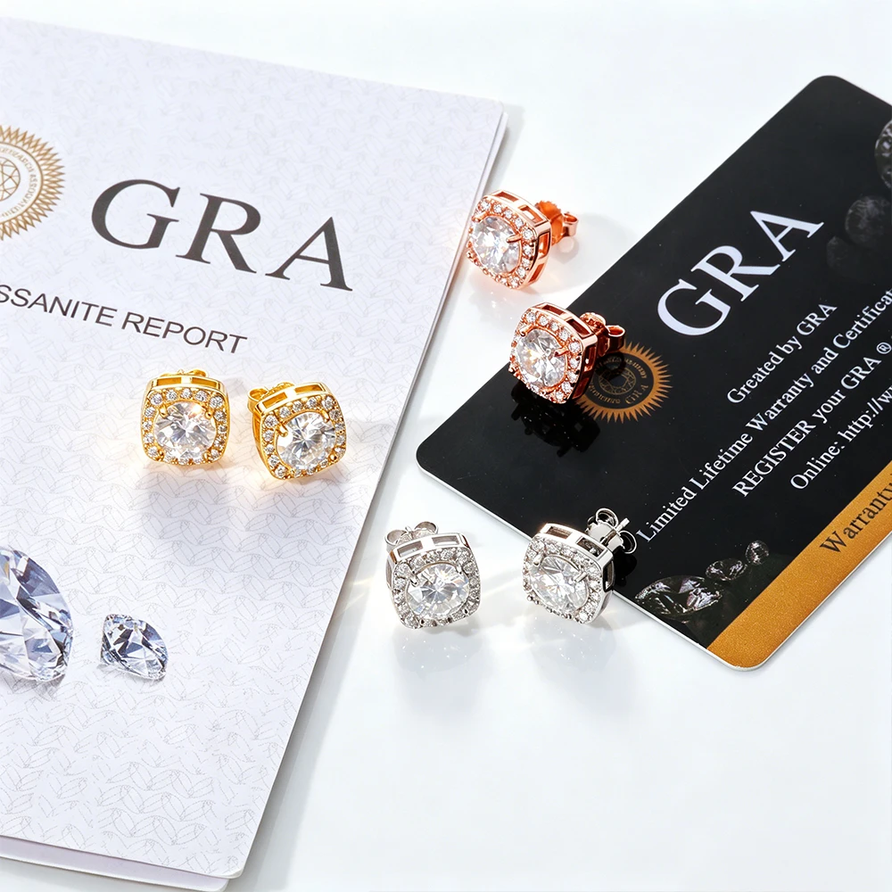 Women's Iced Out Square Halo VVS1 Moissanite Earrings 925 Silver  Earring Bling Luxury Hip Hop Jewelry For Party Birthday Gift