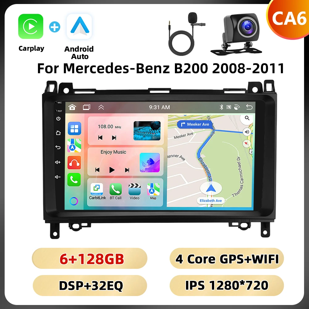 Podofo 8 128G 2din Autoradio Voor Mercedes-Benz B200 2008-2011 Multimediaspeler Navigatie Carplay Android Auto Rds Auto Audio